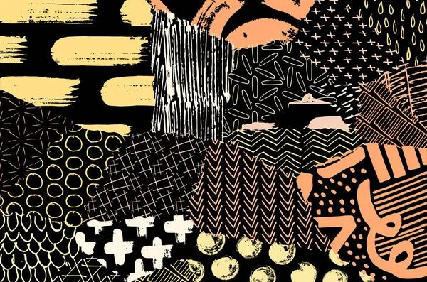 Soyut siyah darbeler, El, Vektör Deseni 'ni çizdi. Geometrik tarzda soyut arkaplan. Soyut çok renkli geometrik desen