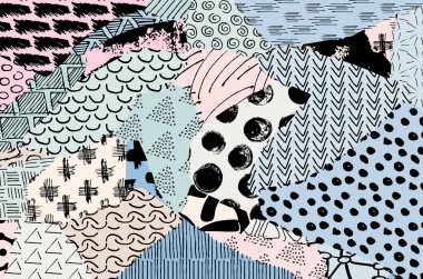 Soyut siyah darbeler, El, Vektör Deseni 'ni çizdi. Geometrik tarzda soyut arkaplan. Soyut çok renkli geometrik desen