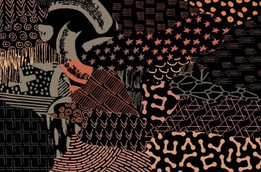 Soyut siyah darbeler, El, Vektör Deseni 'ni çizdi. Geometrik tarzda soyut arkaplan. Soyut çok renkli geometrik desen