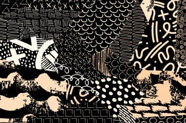 Soyut siyah darbeler, El, Vektör Deseni 'ni çizdi. Geometrik tarzda soyut arkaplan. Soyut çok renkli geometrik desen