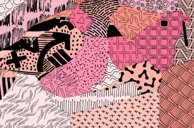 Soyut siyah darbeler, El, Vektör Deseni 'ni çizdi. Geometrik tarzda soyut arkaplan. Soyut çok renkli geometrik desen