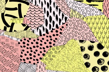 Soyut siyah darbeler, El, Vektör Deseni 'ni çizdi. Geometrik tarzda soyut arkaplan. Soyut çok renkli geometrik desen