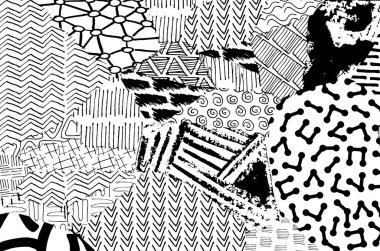 Soyut siyah darbeler, El, Vektör Deseni 'ni çizdi. Geometrik tarzda soyut arkaplan. Soyut çok renkli geometrik desen