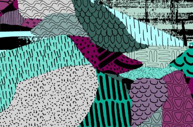 Soyut siyah darbeler, El, Vektör Deseni 'ni çizdi. Geometrik tarzda soyut arkaplan. Soyut çok renkli geometrik desen