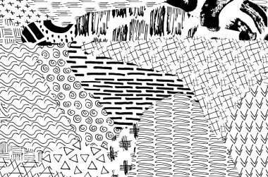 Soyut siyah darbeler, El, Vektör Deseni 'ni çizdi. Geometrik tarzda soyut arkaplan. Soyut çok renkli geometrik desen