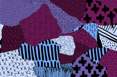 Soyut siyah darbeler, El, Vektör Deseni 'ni çizdi. Geometrik tarzda soyut arkaplan. Soyut çok renkli geometrik desen