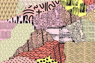 Soyut siyah darbeler, El, Vektör Deseni 'ni çizdi. Geometrik tarzda soyut arkaplan. Soyut çok renkli geometrik desen