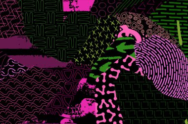 Soyut siyah darbeler, El, Vektör Deseni 'ni çizdi. Geometrik tarzda soyut arkaplan. Soyut çok renkli geometrik desen