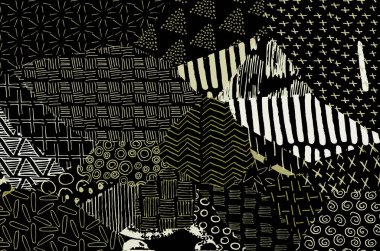 Soyut siyah darbeler, El, Vektör Deseni 'ni çizdi. Geometrik tarzda soyut arkaplan. Soyut çok renkli geometrik desen