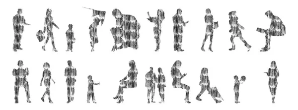 Silhouettes Vectorielles Silhouettes Esquissées Personnes Dessin Contour Silhouette Personnes Icône — Image vectorielle