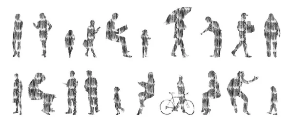 Sílhuetas Vetoriais Sílhuetas Contorno Pessoas Desenho Contorno Silhueta Pessoas Conjunto —  Vetores de Stock