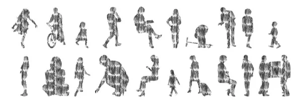 Silhouettes Vectorielles Silhouettes Esquissées Personnes Dessin Contour Silhouette Personnes Icône — Image vectorielle