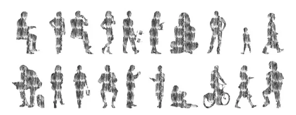 Silhouettes Vectorielles Silhouettes Esquissées Personnes Dessin Contour Silhouette Personnes Icône — Image vectorielle