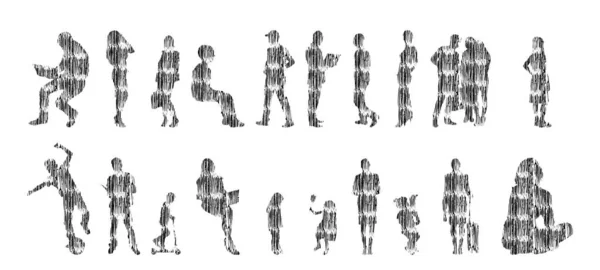 Silhouettes Vectorielles Silhouettes Esquissées Personnes Dessin Contour Silhouette Personnes Icône — Image vectorielle