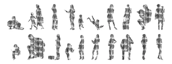 Silhouettes Vectorielles Silhouettes Esquissées Personnes Dessin Contour Silhouette Personnes Icône — Image vectorielle