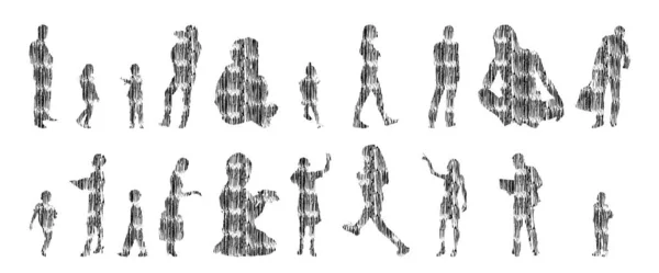 Silhouettes Vectorielles Silhouettes Esquissées Personnes Dessin Contour Silhouette Personnes Icône — Image vectorielle