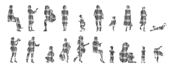 Silhouettes Vectorielles Silhouettes Esquissées Personnes Dessin Contour Silhouette Personnes Icône — Image vectorielle