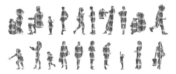 Sílhuetas Vetoriais Sílhuetas Contorno Pessoas Desenho Contorno Silhueta Pessoas Conjunto — Vetor de Stock