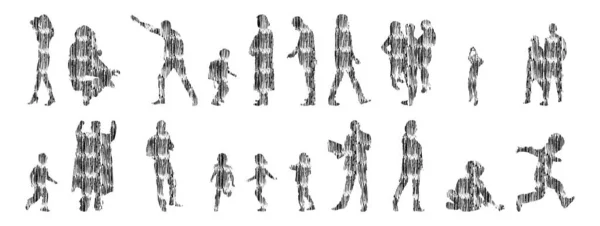 ベクトルシルエット 人の輪郭シルエット 輪郭線画 人のシルエット アイコンセット絶縁 人座っているシルエット 建築セット — ストックベクタ