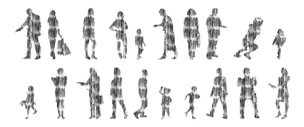 Векторные Силуэты Контурные Силуэты Людей Контурный Рисунок Силуэт Людей Иконный — стоковый вектор