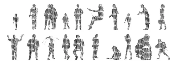 Silhouettes Vectorielles Silhouettes Esquissées Personnes Dessin Contour Silhouette Personnes Icône — Image vectorielle