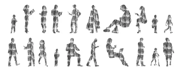 Silhouettes Vectorielles Silhouettes Esquissées Personnes Dessin Contour Silhouette Personnes Icône — Image vectorielle