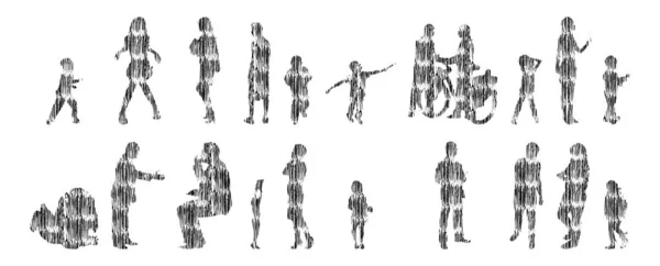 Silhouettes Vectorielles Silhouettes Esquissées Personnes Dessin Contour Silhouette Personnes Icône — Image vectorielle