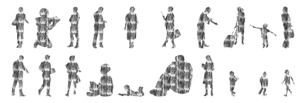 Sílhuetas Vetoriais Sílhuetas Contorno Pessoas Desenho Contorno Silhueta Pessoas Conjunto — Vetor de Stock