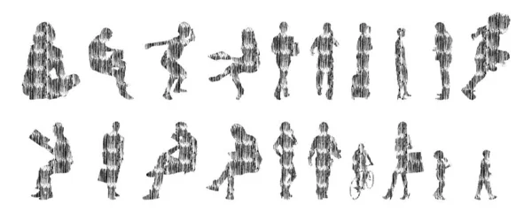 Silhouettes Vectorielles Silhouettes Esquissées Personnes Dessin Contour Silhouette Personnes Icône — Image vectorielle