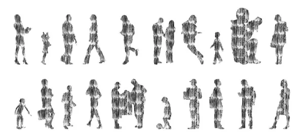 Sílhuetas Vetoriais Sílhuetas Contorno Pessoas Desenho Contorno Silhueta Pessoas Conjunto — Vetor de Stock