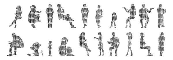 Silhouettes Vectorielles Silhouettes Esquissées Personnes Dessin Contour Silhouette Personnes Icône — Image vectorielle