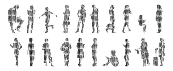 Silhouettes Vectorielles Silhouettes Esquissées Personnes Dessin Contour Silhouette Personnes Icône — Image vectorielle