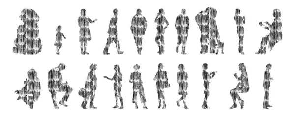Векторные Силуэты Контурные Силуэты Людей Контурный Рисунок Силуэт Людей Иконный — стоковый вектор