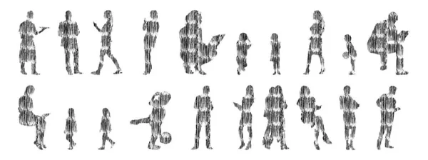 Silhouettes Vectorielles Silhouettes Esquissées Personnes Dessin Contour Silhouette Personnes Icône — Image vectorielle