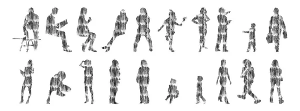 Sílhuetas Vetoriais Sílhuetas Contorno Pessoas Desenho Contorno Silhueta Pessoas Conjunto — Vetor de Stock