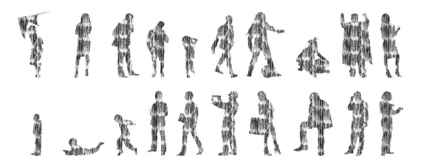 Silhouettes Vectorielles Silhouettes Esquissées Personnes Dessin Contour Silhouette Personnes Icône — Image vectorielle