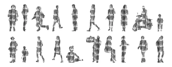 Silhouettes Vectorielles Silhouettes Esquissées Personnes Dessin Contour Silhouette Personnes Icône — Image vectorielle