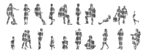 Silhouettes Vectorielles Silhouettes Esquissées Personnes Dessin Contour Silhouette Personnes Icône — Image vectorielle