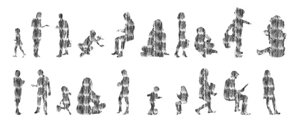 Silhouettes Vectorielles Silhouettes Esquissées Personnes Dessin Contour Silhouette Personnes Icône — Image vectorielle