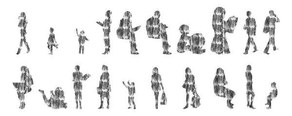 Silhouettes Vectorielles Silhouettes Esquissées Personnes Dessin Contour Silhouette Personnes Icône — Image vectorielle