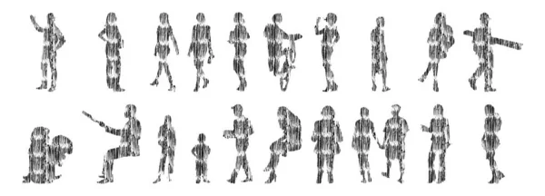 Silhouettes Vectorielles Silhouettes Esquissées Personnes Dessin Contour Silhouette Personnes Icône — Image vectorielle