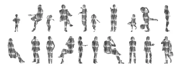 Silhouettes Vectorielles Silhouettes Esquissées Personnes Dessin Contour Silhouette Personnes Icône — Image vectorielle