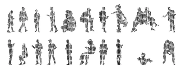 Siluetas Vectores Siluetas Contorno Personas Dibujo Contorno Silueta Personas Icono — Archivo Imágenes Vectoriales