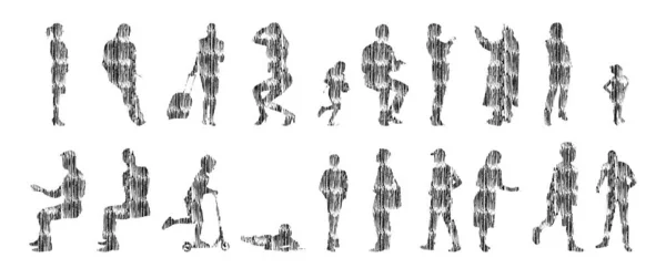 Sílhuetas Vetoriais Sílhuetas Contorno Pessoas Desenho Contorno Silhueta Pessoas Conjunto —  Vetores de Stock