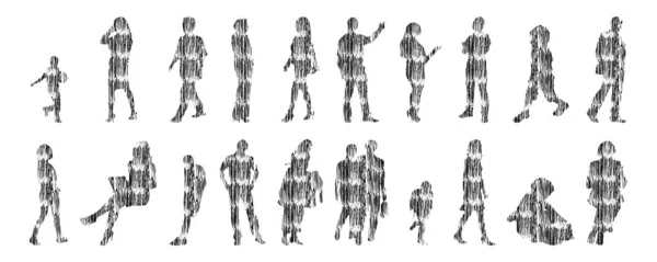 Sílhuetas Vetoriais Sílhuetas Contorno Pessoas Desenho Contorno Silhueta Pessoas Conjunto — Vetor de Stock