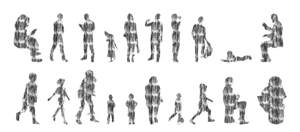 Sílhuetas Vetoriais Sílhuetas Contorno Pessoas Desenho Contorno Silhueta Pessoas Conjunto —  Vetores de Stock