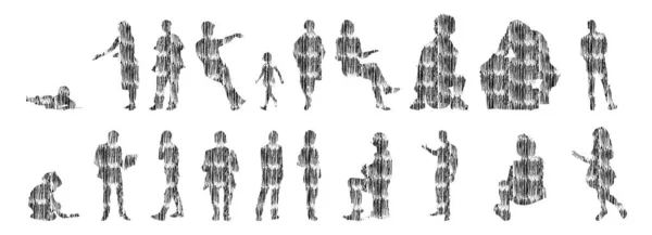 Silhouettes Vectorielles Silhouettes Esquissées Personnes Dessin Contour Silhouette Personnes Icône — Image vectorielle