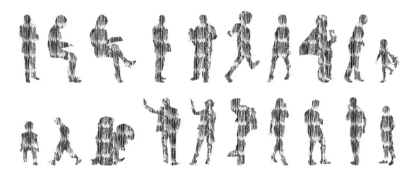 Silhouettes Vectorielles Silhouettes Esquissées Personnes Dessin Contour Silhouette Personnes Icône — Image vectorielle