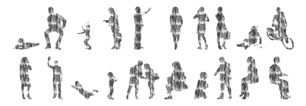 Sílhuetas Vetoriais Sílhuetas Contorno Pessoas Desenho Contorno Silhueta Pessoas Conjunto —  Vetores de Stock