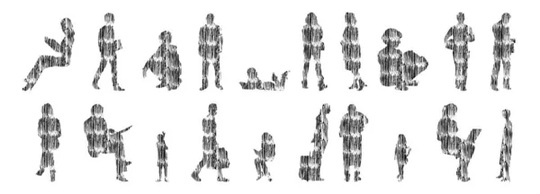 Silhouettes Vectorielles Silhouettes Esquissées Personnes Dessin Contour Silhouette Personnes Icône — Image vectorielle